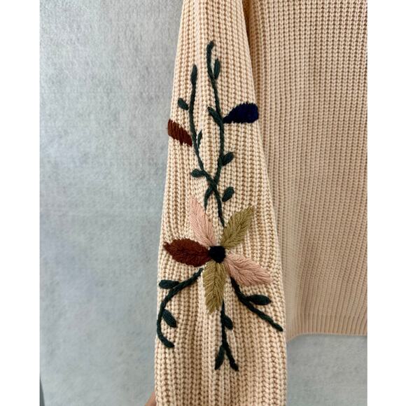 Mello Size Medium Sweater Turtle Neck Floral Embroidered Sleeves Knit Pink - Picture 6 of 9